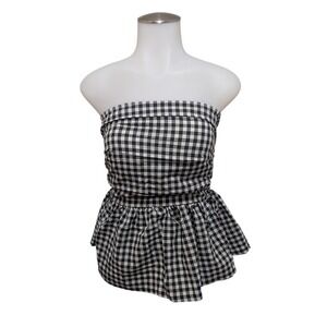 T'achi Gingham Peplum Tube Top Womens Small Black White Smocked Padded Coquette